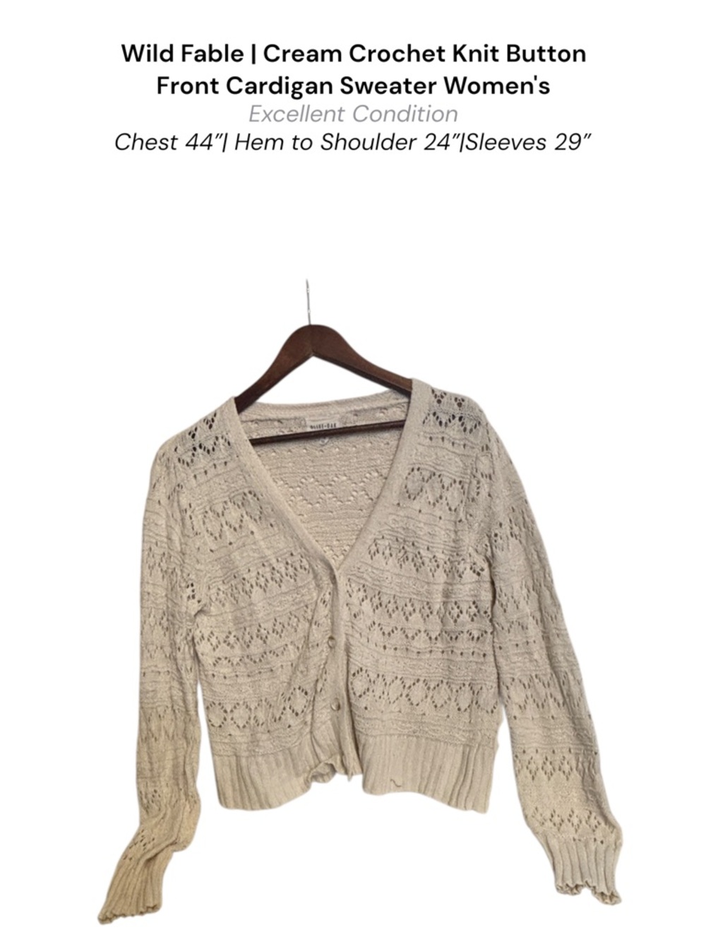 Wild Fable Cream Crochet Cardigan Button Front Boho Open Knit M